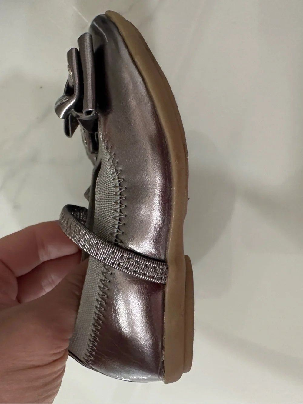 Cherokee Girls' Pewter Metallic Bow Mary Jane Shoes